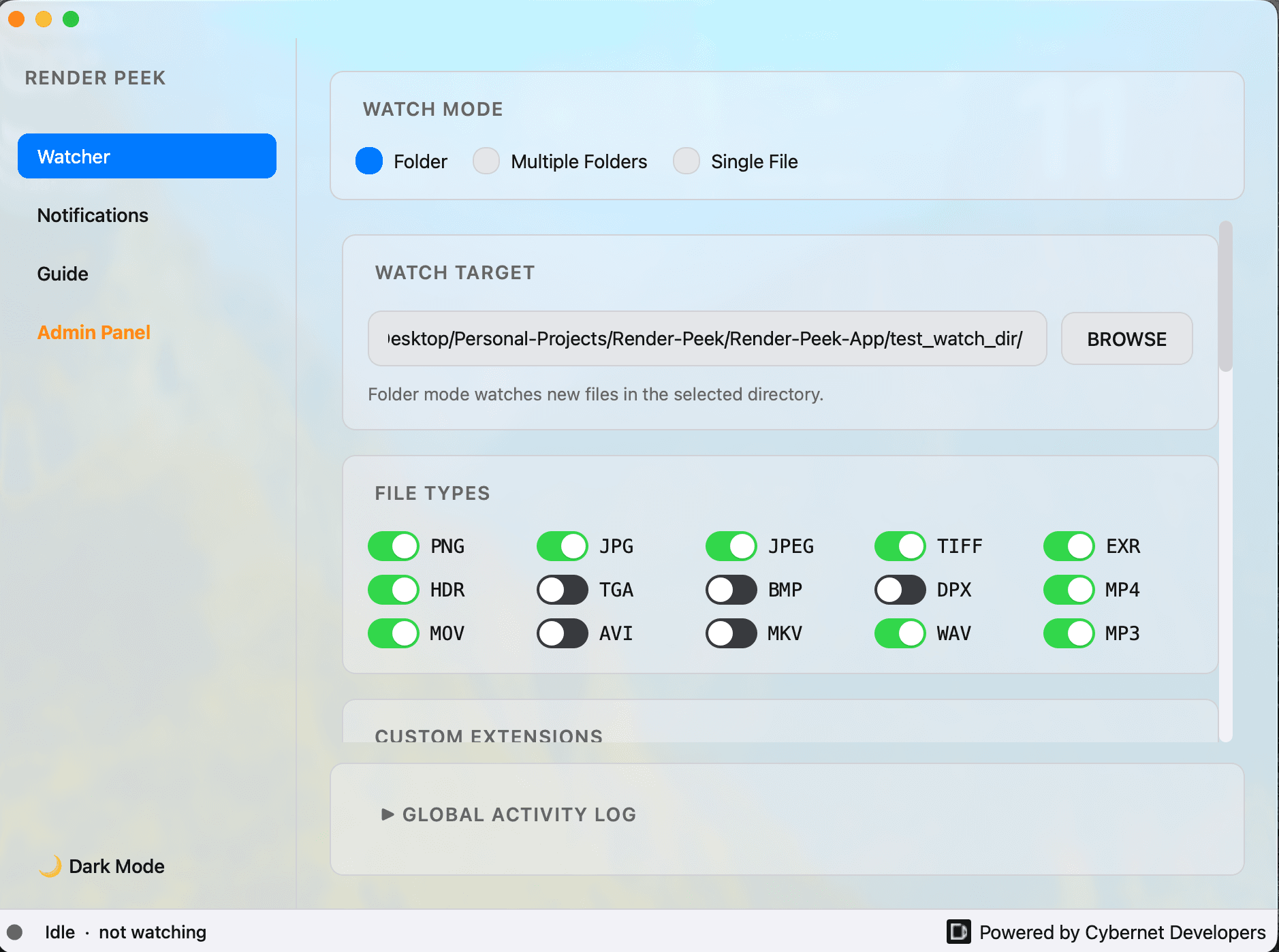 Render Peek Main Dashboard